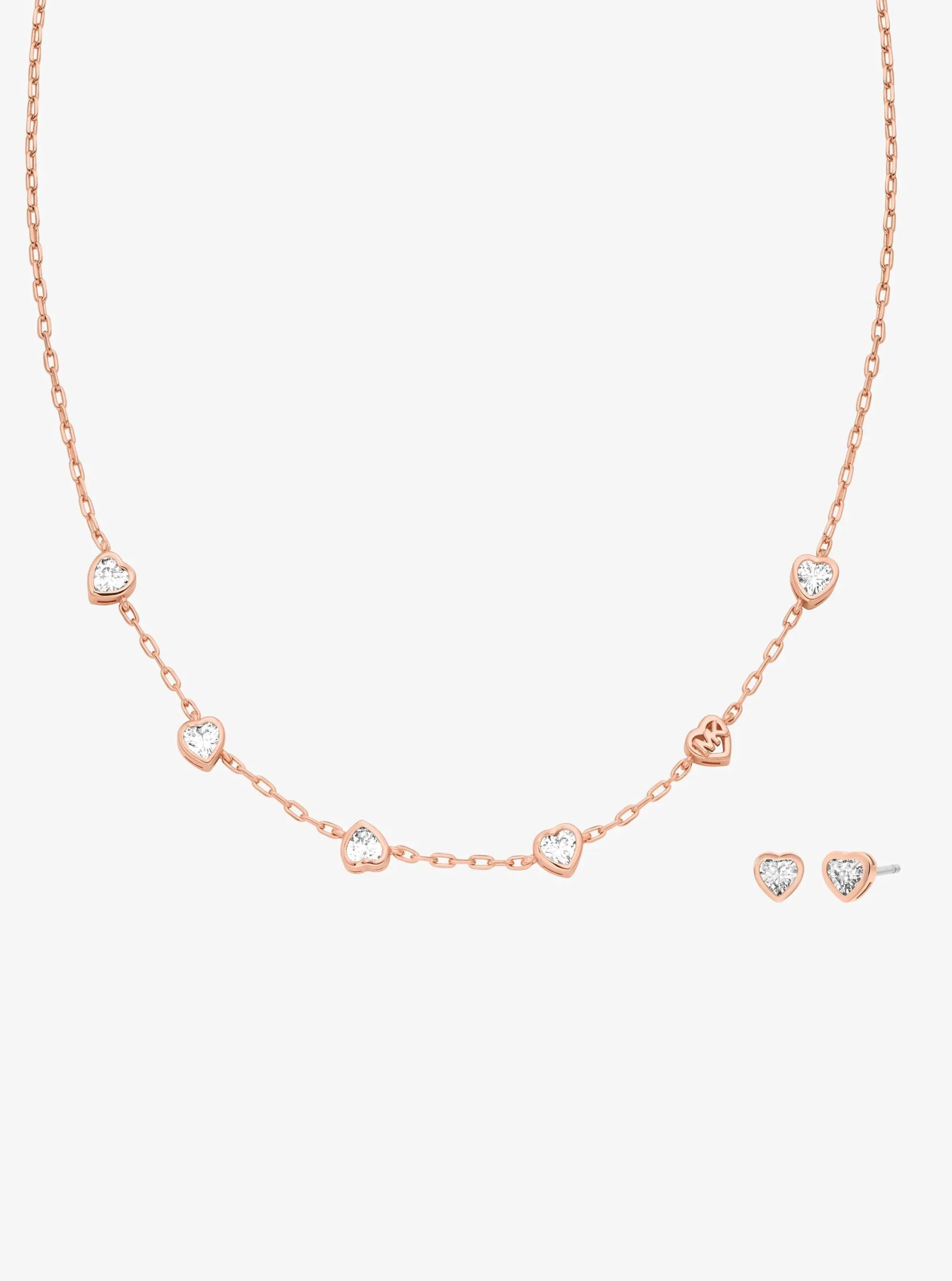 Michael Kors Heart Cubic Zirconia Necklace and Stud Earrings Gift Set - Preorder