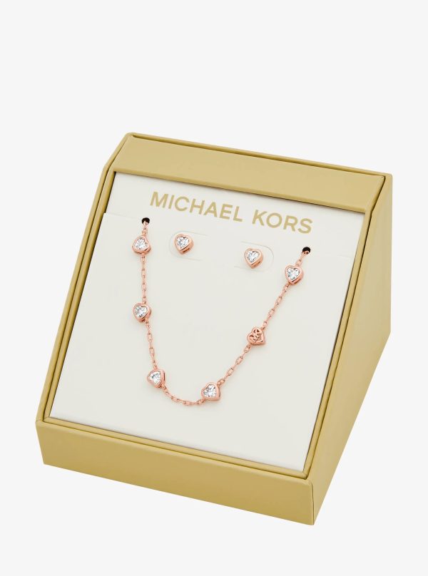 Michael Kors Heart Cubic Zirconia Necklace and Stud Earrings Gift Set - Preorder