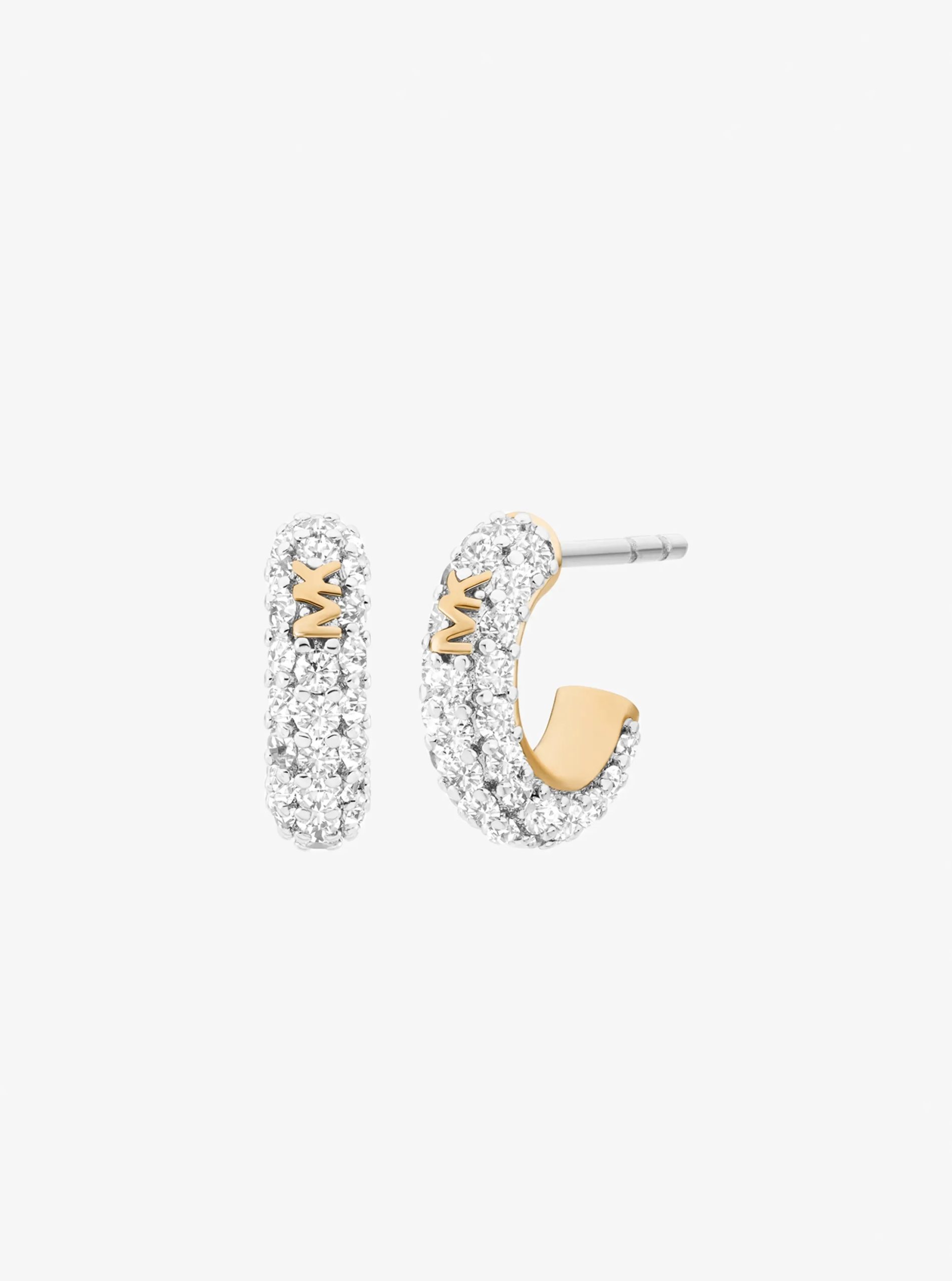 Michael Kors Pavé Heart and Logo Necklace and Hoop Earrings Jewelry Gift Set - Preorder