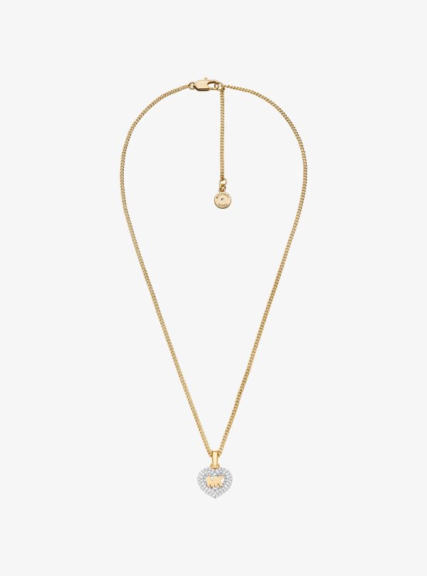 Michael Kors Pavé Heart and Logo Necklace and Hoop Earrings Jewelry Gift Set - Preorder