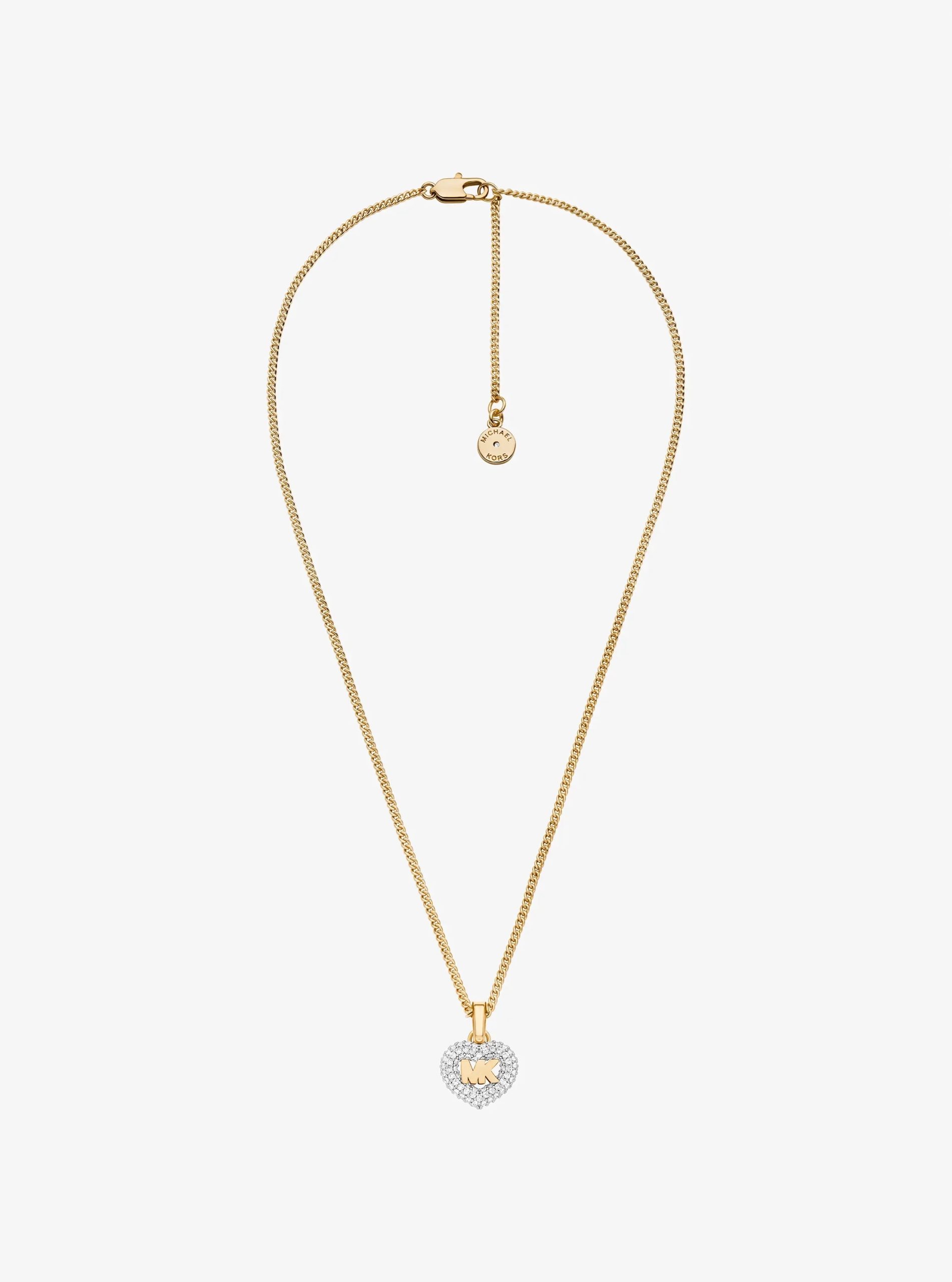 Michael Kors Pavé Heart and Logo Necklace and Hoop Earrings Jewelry Gift Set - Preorder