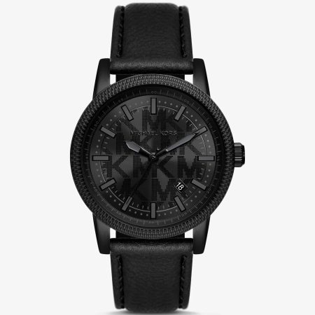 Michael Kors Oversized Hutton Black-Tone and Leather Watch - Preorder — Black