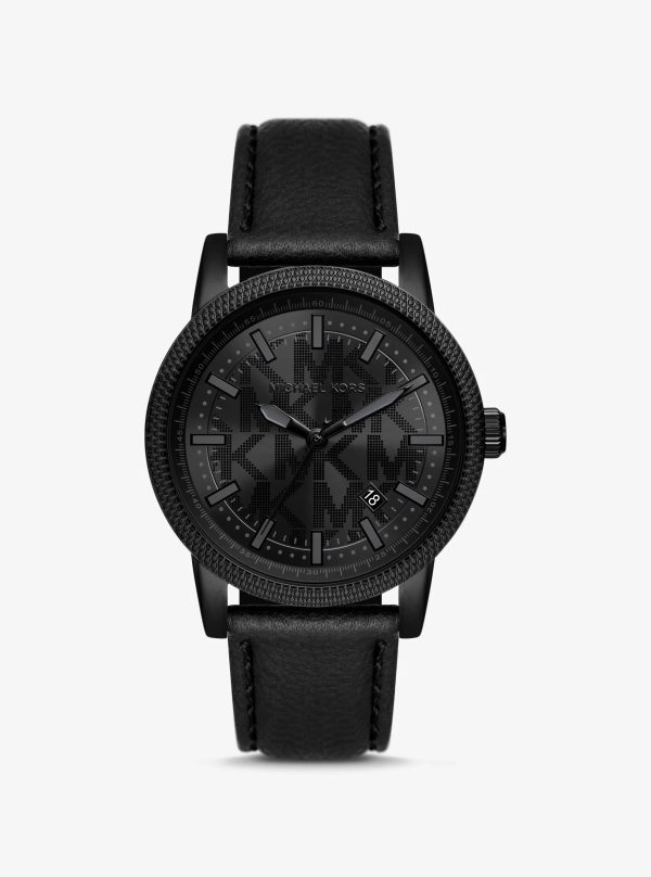 Michael Kors Oversized Hutton Black-Tone and Leather Watch - Preorder