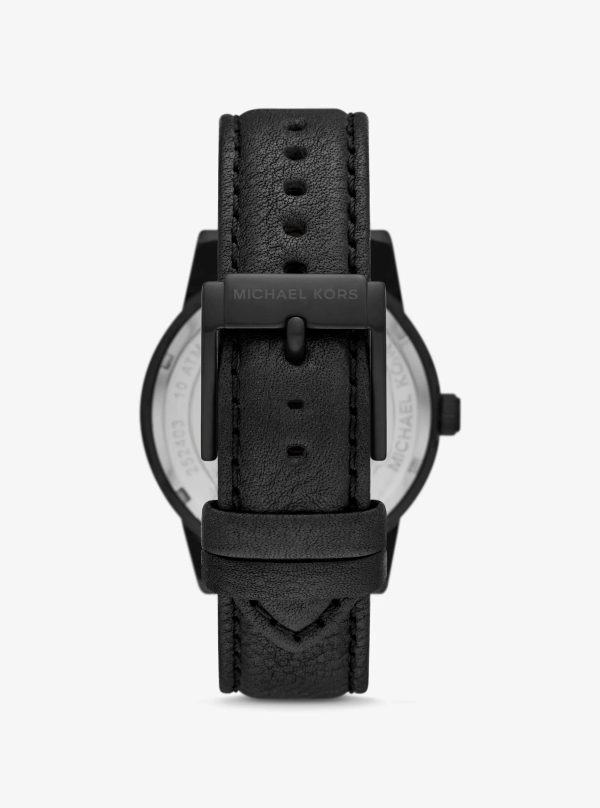 Michael Kors Oversized Hutton Black-Tone and Leather Watch - Preorder