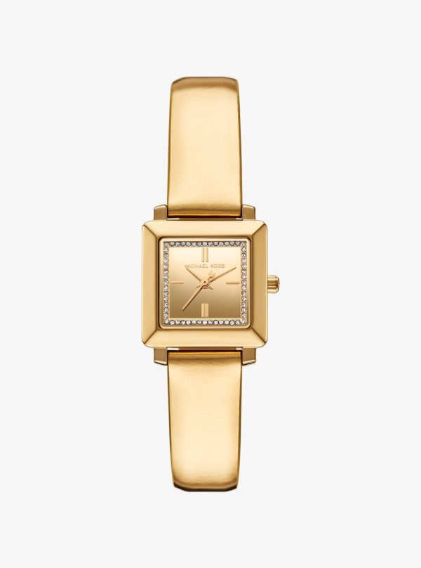 Michael Kors Mini Gwynn Pavé Gold-Tone and Leather Watch - Preorder