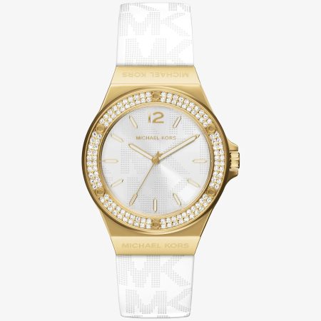 Michael Kors Lennox Pavé Gold-Tone and Logo Silicone Strap Watch - Preorder — Gold