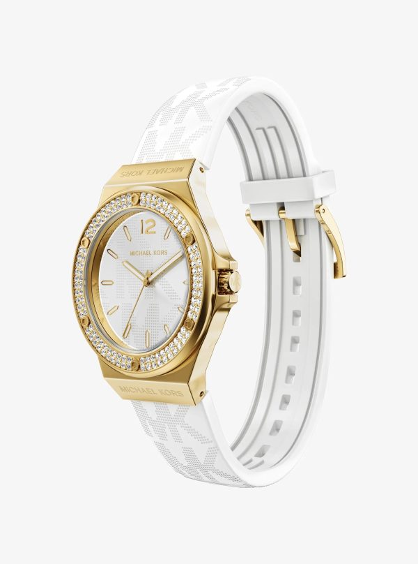 Michael Kors Lennox Pavé Gold-Tone and Logo Silicone Strap Watch - Preorder