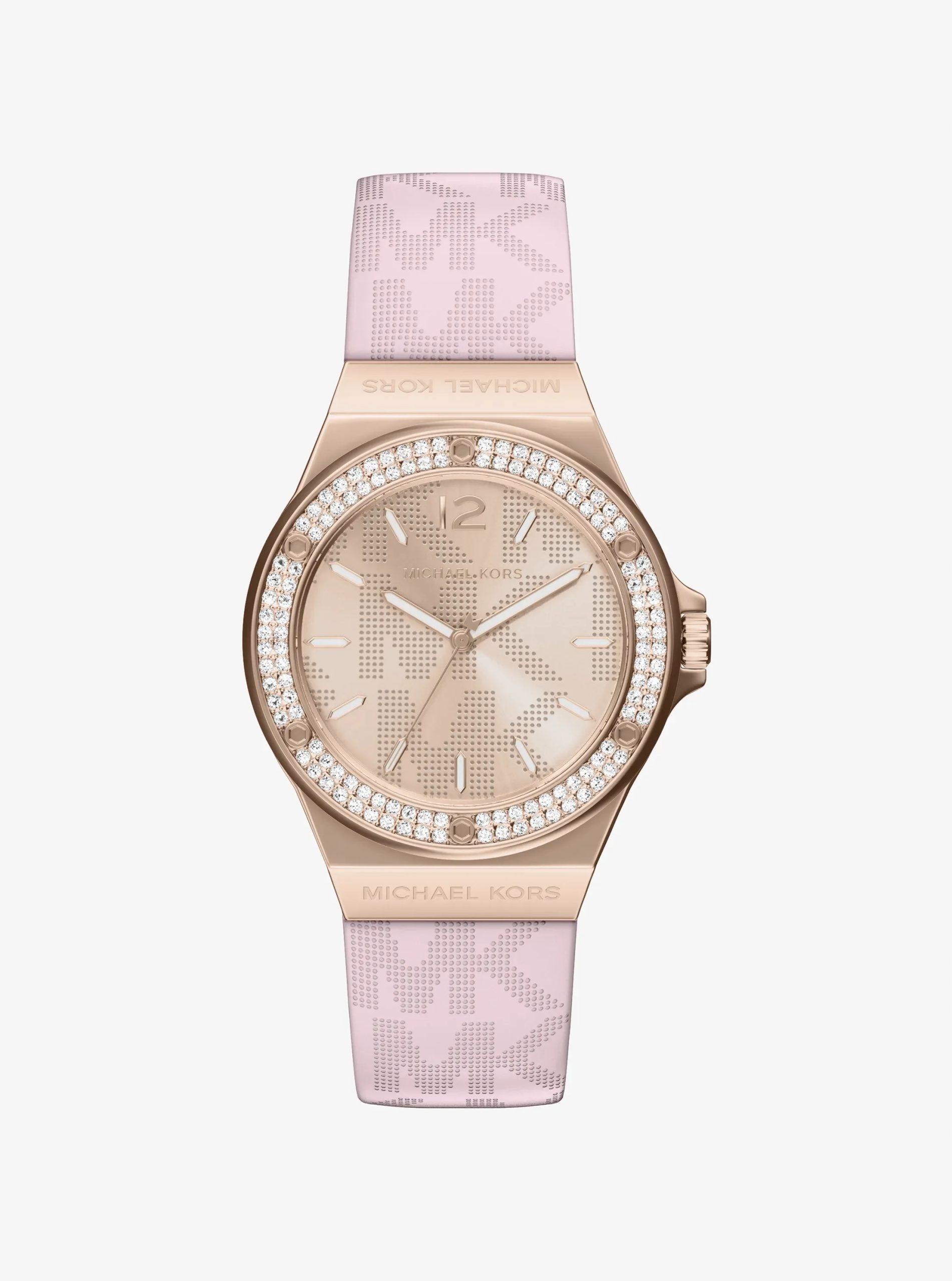 Michael Kors Lennox Pavé Rose Gold-Tone and Logo Silicone Strap Watch - Preorder