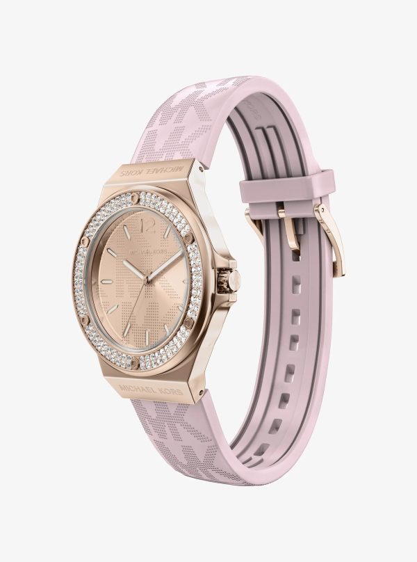Michael Kors Lennox Pavé Rose Gold-Tone and Logo Silicone Strap Watch - Preorder