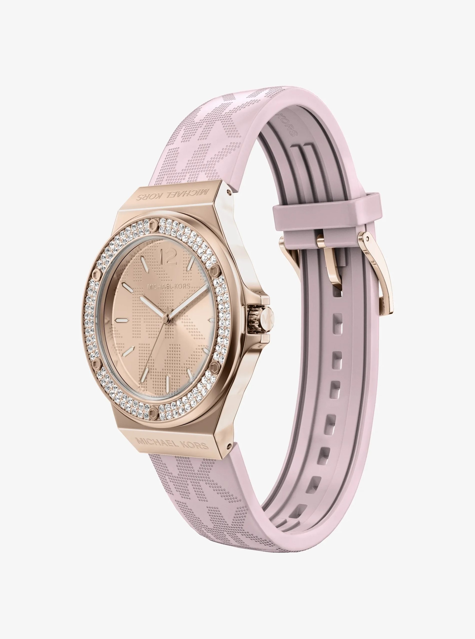Michael Kors Lennox Pavé Rose Gold-Tone and Logo Silicone Strap Watch - Preorder