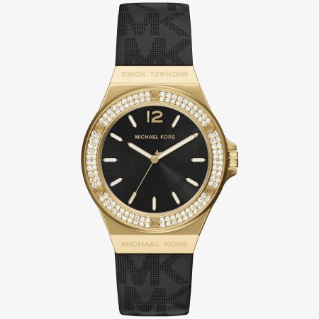 Michael Kors Lennox Pavé Gold-Tone and Logo Strap Watch - Preorder — Black