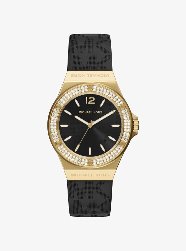 Michael Kors Lennox Pavé Gold-Tone and Logo Strap Watch - Preorder