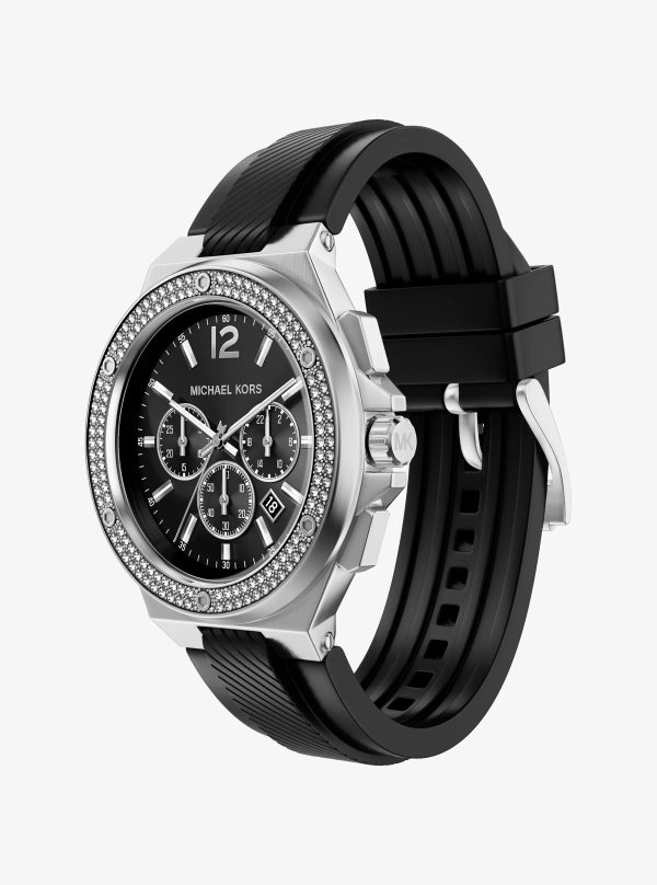 Michael Kors Oversized Lennox Pavé Silver-Tone and Silicone Watch - Preorder