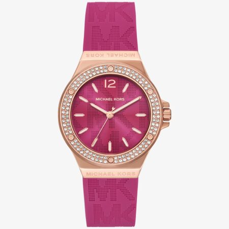Michael Kors Lennox Pavé Rose Gold-Tone and Logo Silicone Strap Watch - Preorder — Rose Gold