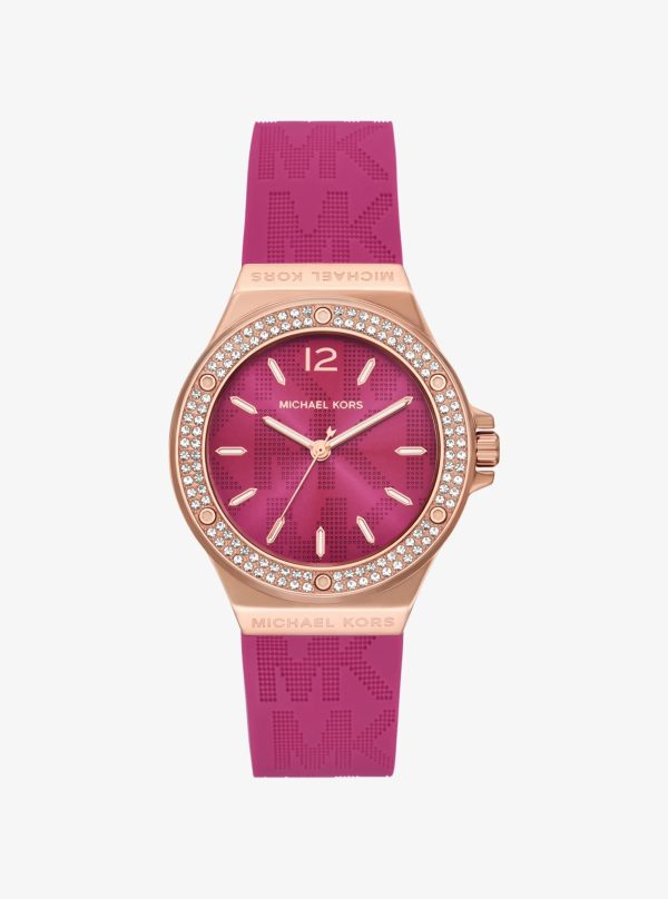 Michael Kors Lennox Pavé Rose Gold-Tone and Logo Silicone Strap Watch - Preorder