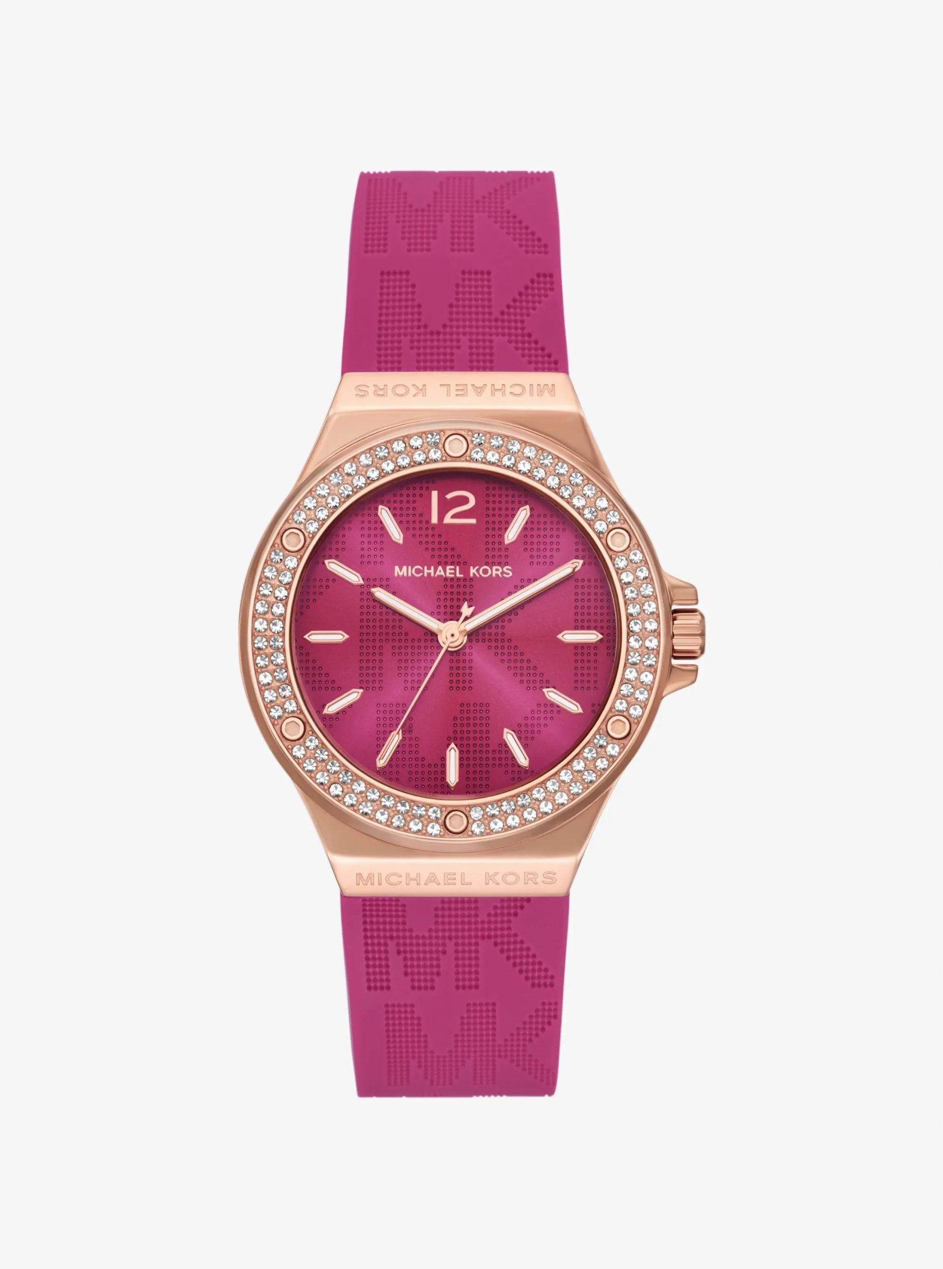 Michael Kors Lennox Pavé Rose Gold-Tone and Logo Silicone Strap Watch - Preorder