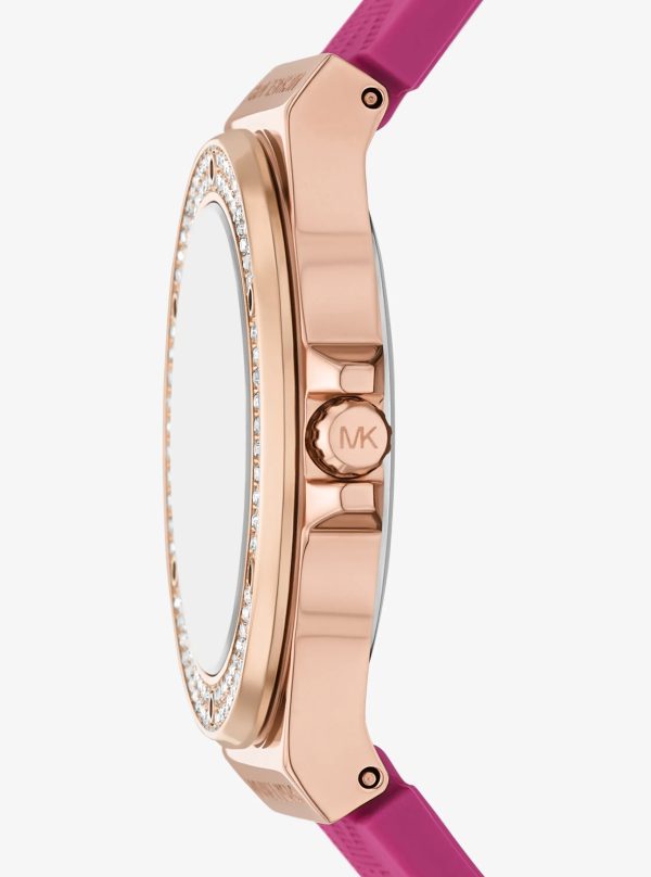 Michael Kors Lennox Pavé Rose Gold-Tone and Logo Silicone Strap Watch - Preorder