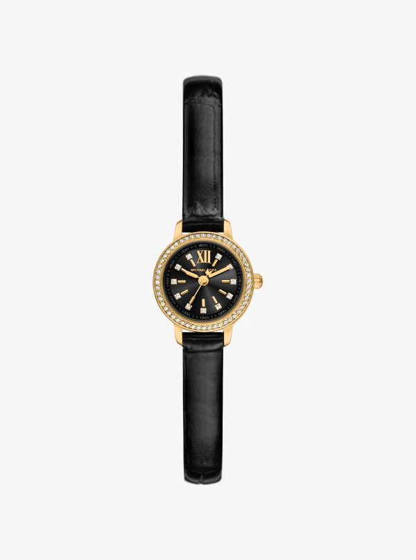 Michael Kors Micro Melissa Pavé Gold-Tone and Crocodile Embossed Leather Watch - Preorder