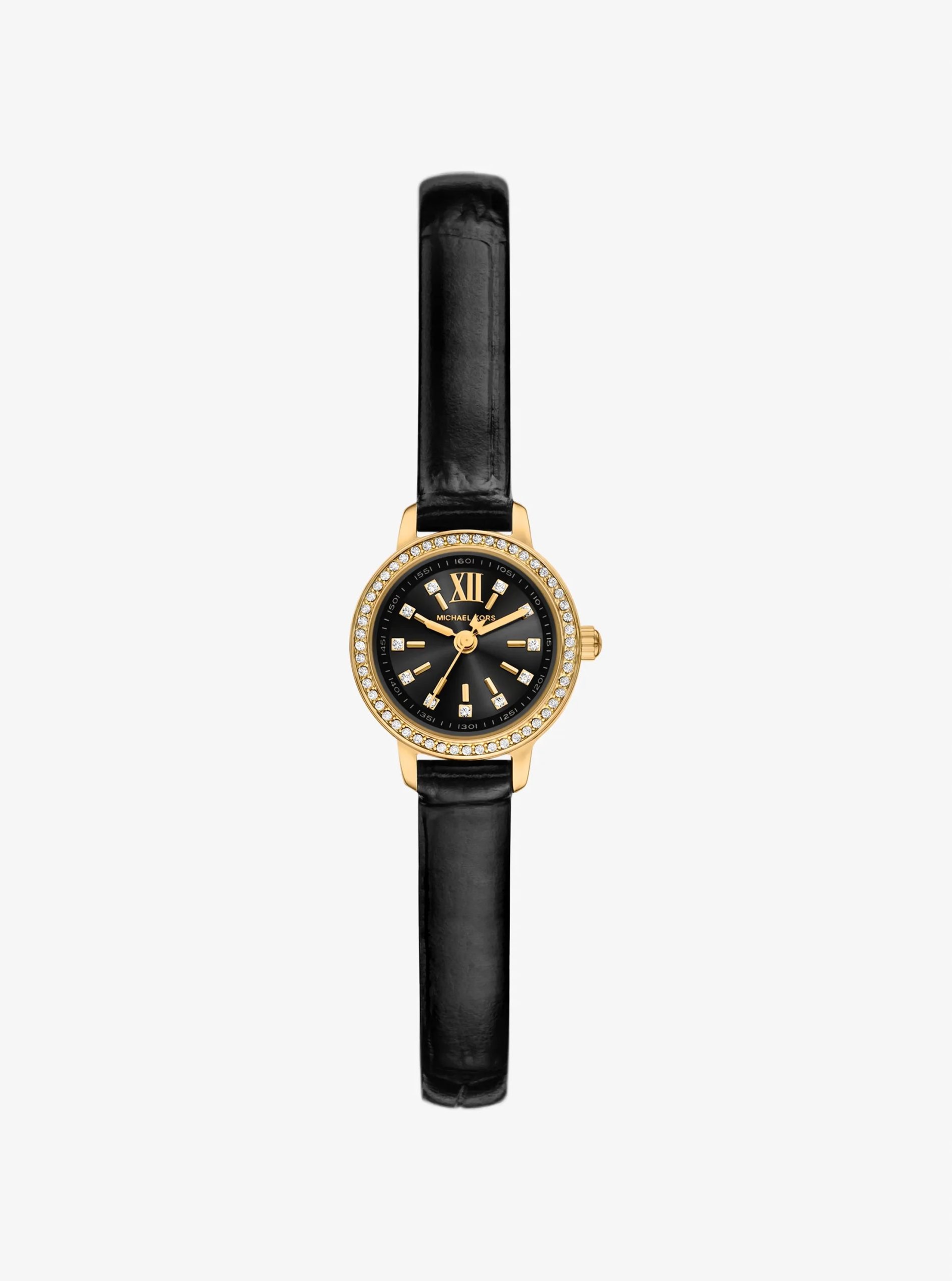 Michael Kors Micro Melissa Pavé Gold-Tone and Crocodile Embossed Leather Watch - Preorder