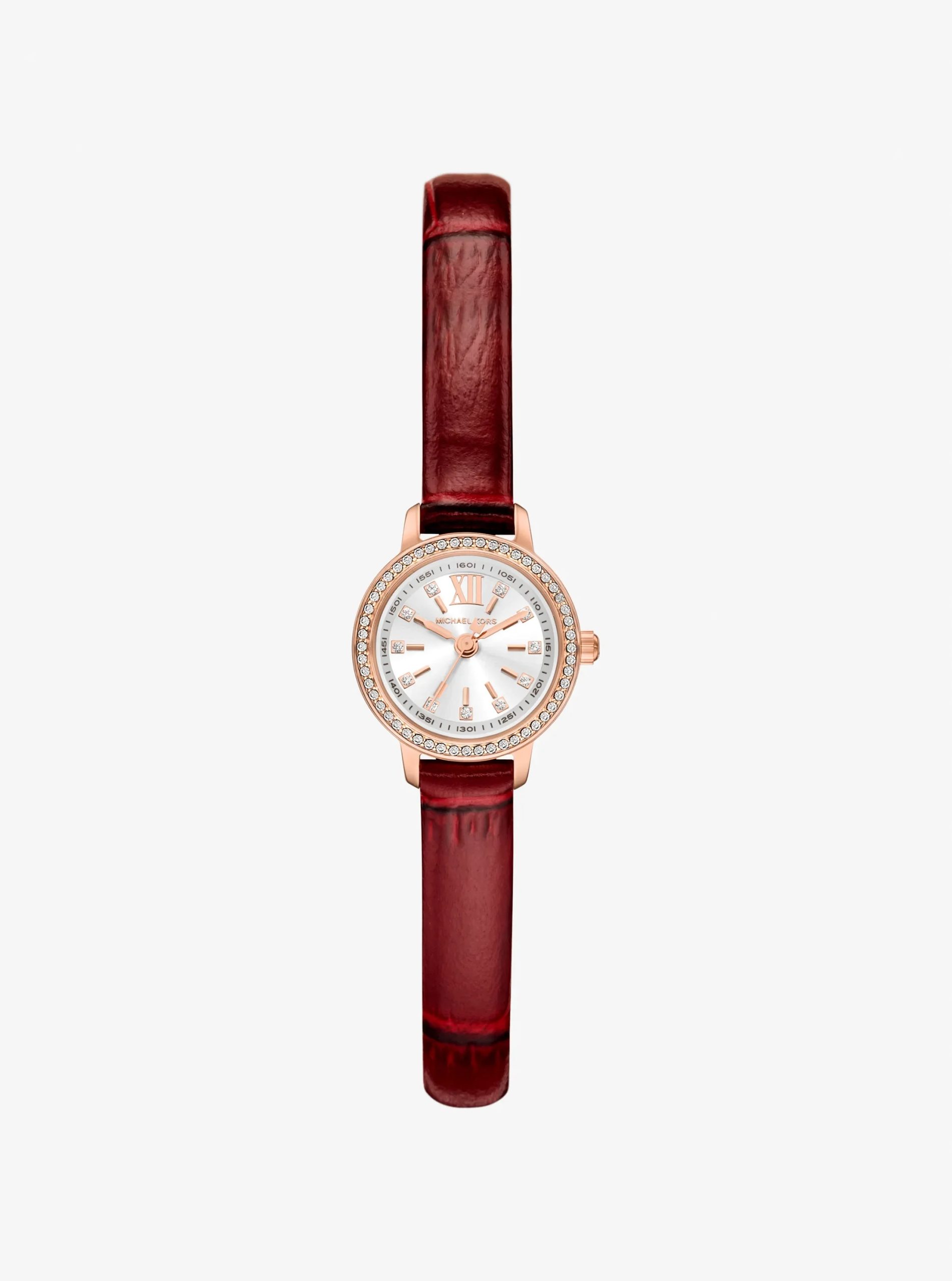 Michael Kors Micro Melissa Pavé Rose Gold-Tone and Crocodile Embossed Leather Watch - Preorder