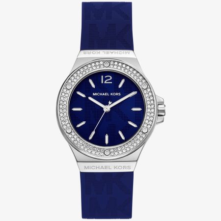 Michael Kors Lennox Pavé Silver-Tone and Logo Silicone Strap Watch - Preorder — Navy