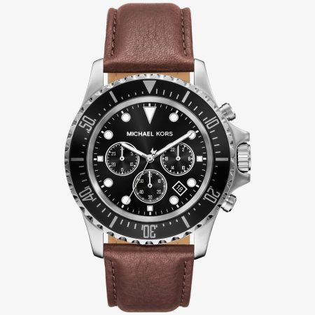 Michael Kors Oversized Everest Silver-Tone and Leather Watch - Preorder — Silver