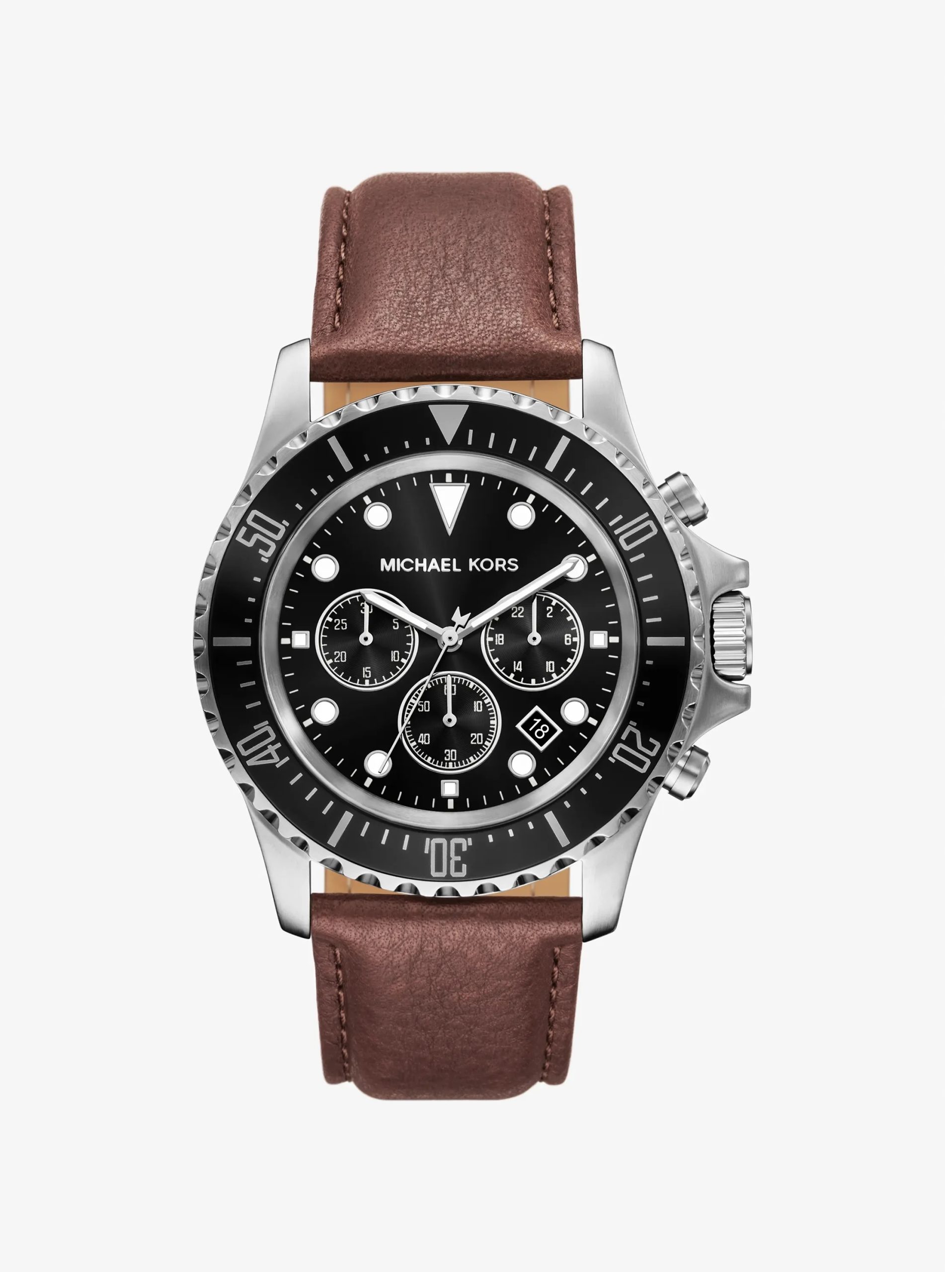 Michael Kors Oversized Everest Silver-Tone and Leather Watch - Preorder