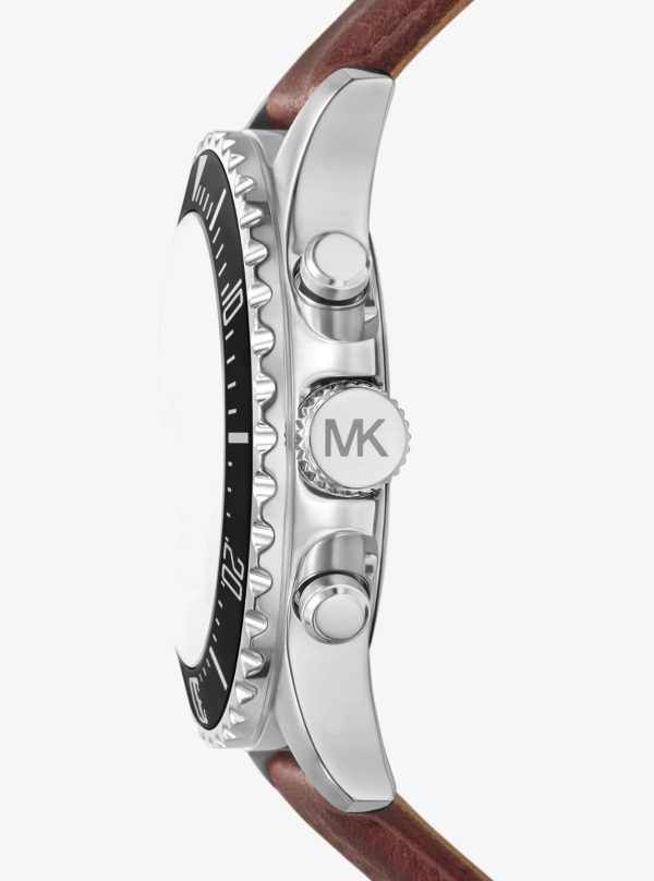 Michael Kors Oversized Everest Silver-Tone and Leather Watch - Preorder