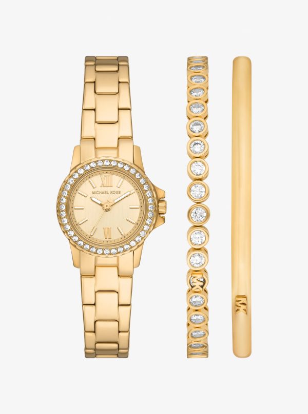 Michael Kors Petite Everest Gold-Tone Watch and Pavé Bangle Jewelry Gift Set - Preorder