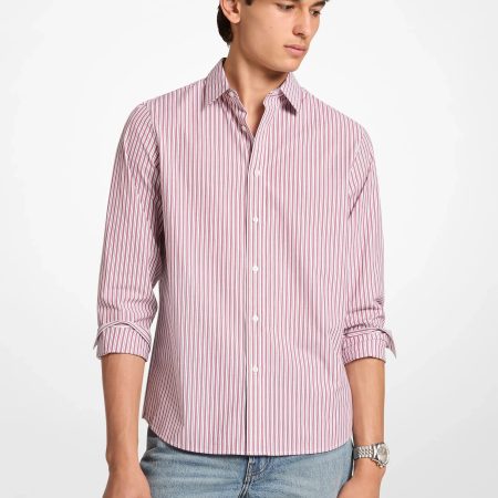 Michael Kors Striped Stretch Cotton Shirt - Preorder — Maroon