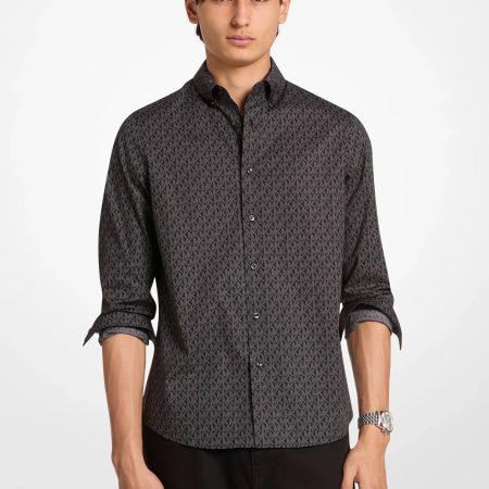 Michael Kors Signature Logo Print Stretch Cotton Shirt - Preorder — Black