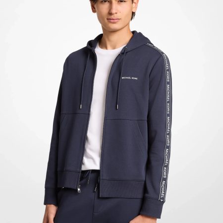 Michael Kors Logo Tape Cotton Blend Zip-Up Hoodie - Preorder — Midnight