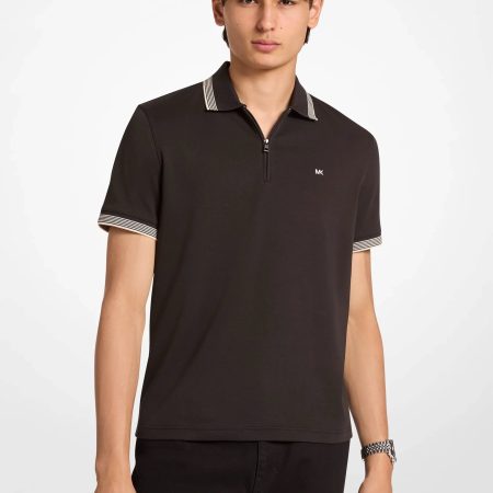 Michael Kors Cotton Zip-Up Polo Shirt - Preorder — Black