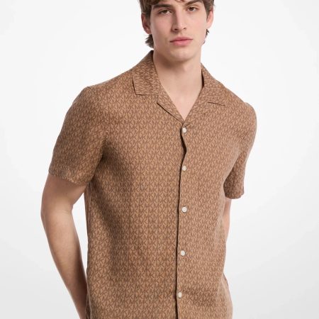 Michael Kors Signature Logo Linen Camp Shirt - Preorder — Acc Camel