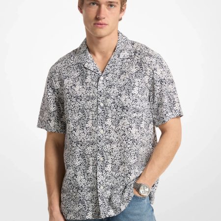 Michael Kors Floral Print Linen Shirt - Preorder — Midnight