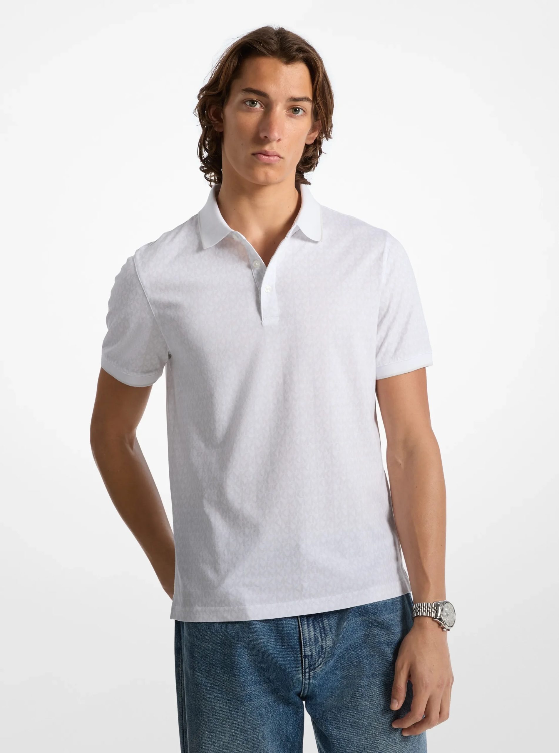 Michael Kors Greenwich Signature Logo Print Cotton Polo Shirt - Preorder