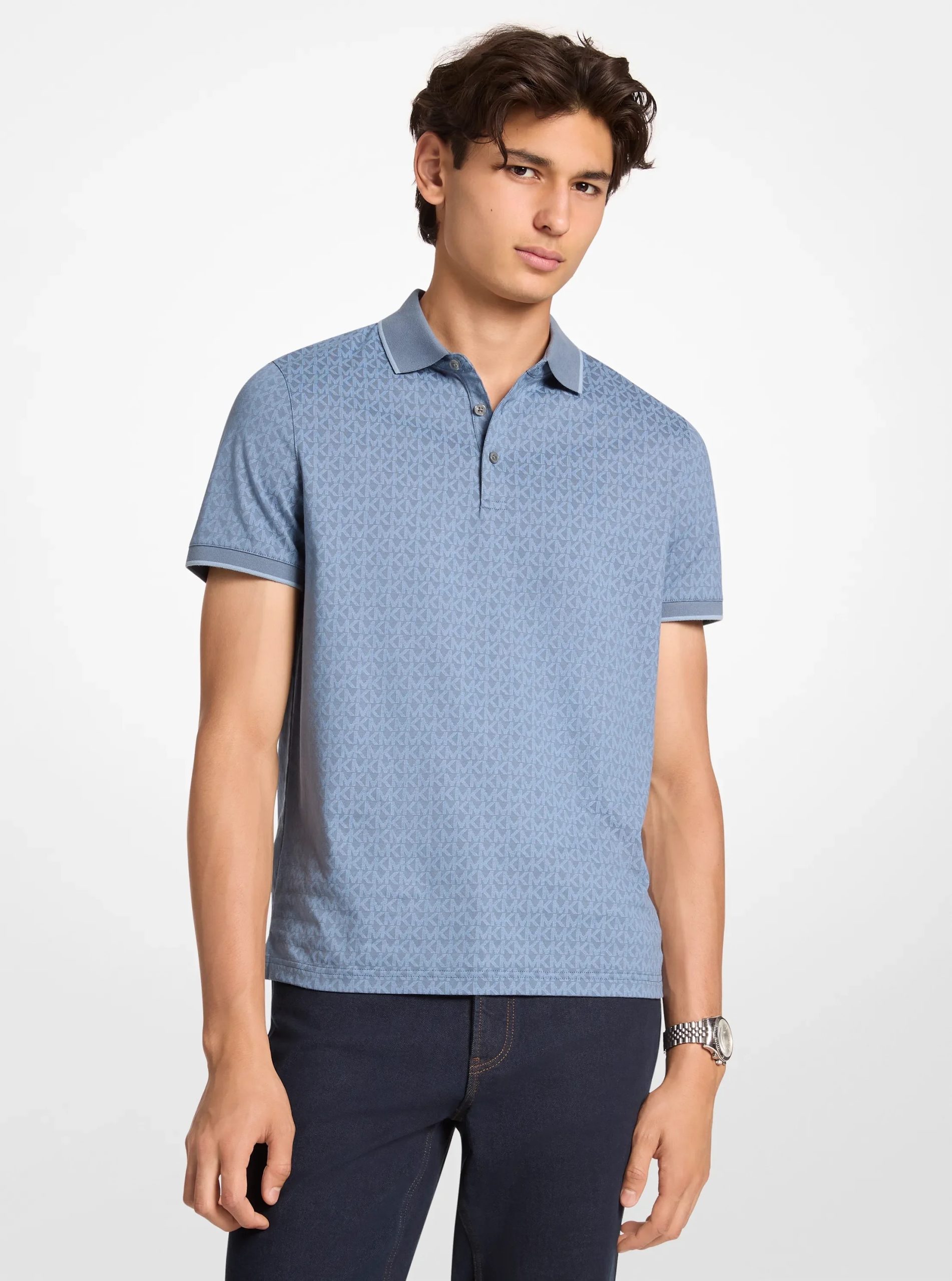 Michael Kors Greenwich Signature Logo Print Cotton Polo Shirt - Preorder