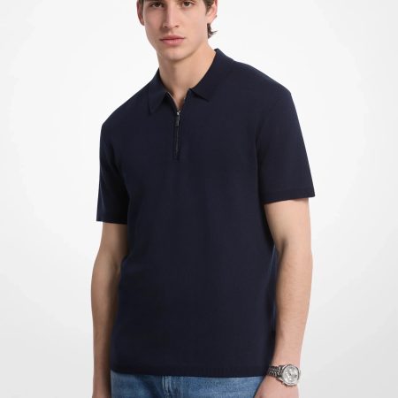 Michael Kors Cotton Zip-Up Polo Shirt - Preorder — Midnight