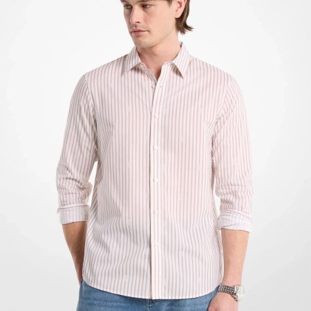 Michael Kors Striped Cotton Blend Shirt - Preorder — Light Sand
