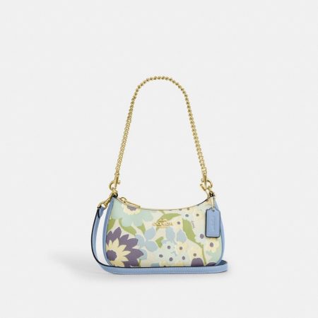 Coach Outlet Teri Mini Crossbody Bag With Floral Print - Preorder — Brass/Blue Bell Multi