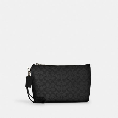 Coach Outlet Pouch In Signature Canvas - Preorder — Gunmetal/Charcoal/Black