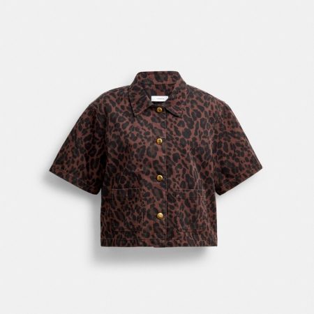Coach Outlet Leopard Print Denim Short Sleeve Top - Preorder — Dark Leopard