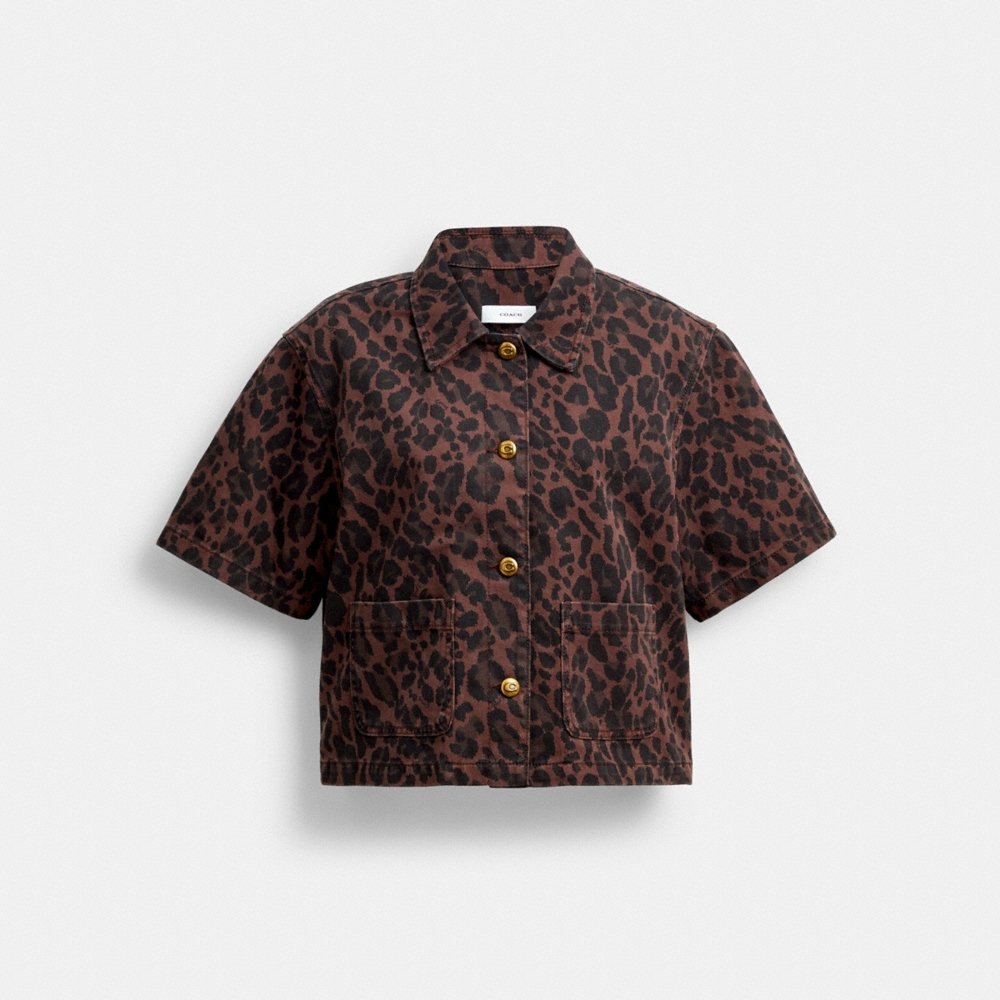Coach Outlet Leopard Print Denim Short Sleeve Top - Preorder