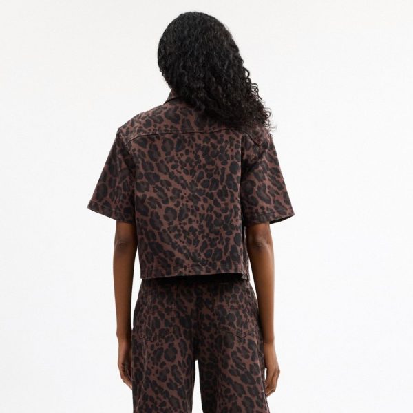 Coach Outlet Leopard Print Denim Short Sleeve Top - Preorder