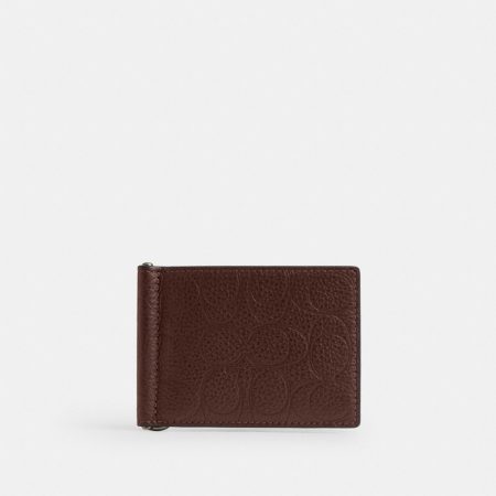 Coach Outlet Slim Money Clip Billfold Wallet In Signature Leather - Preorder — Gunmetal/Maple