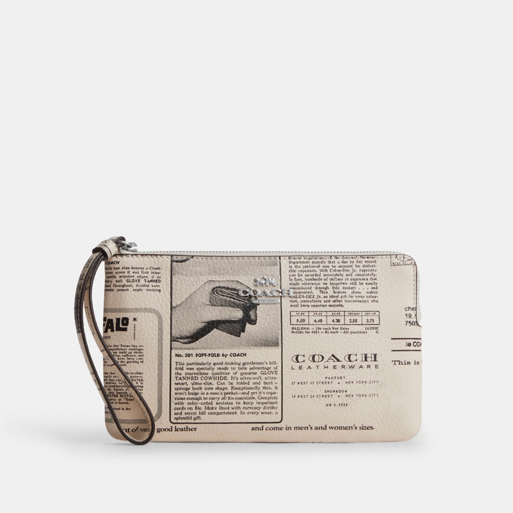 Coach Outlet Large Corner Zip Wristlet With Newspaper Print - Preorder