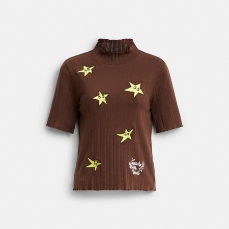 Coach Outlet Coach | Brain Dead Graphic Pointelle Mockneck Top - Preorder — Brown