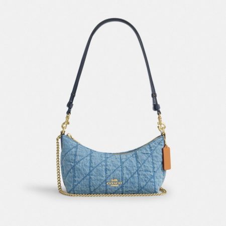 Coach Outlet Caitlin Shoulder Bag With Quilting - Preorder — Brass/Indigo