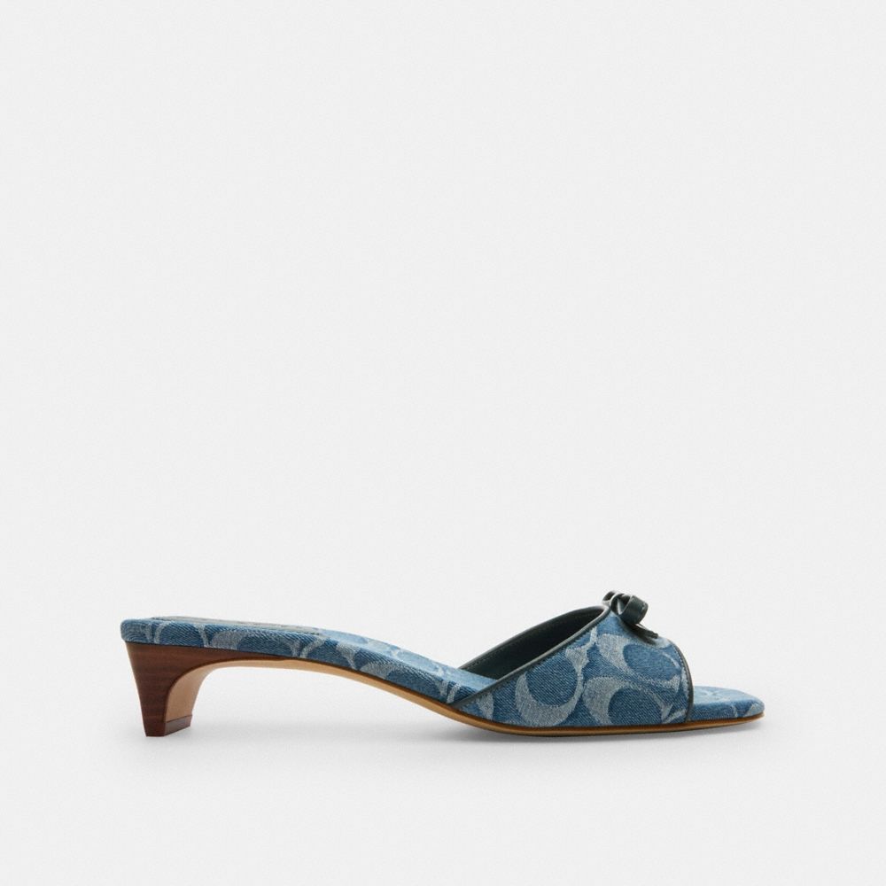 Coach Outlet Bow Kitten Heel Sandal In Signature Denim - Preorder