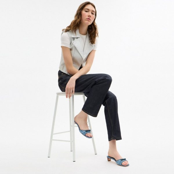 Coach Outlet Bow Kitten Heel Sandal In Signature Denim - Preorder
